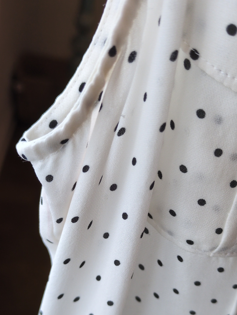 WHBM, Silk White W/ Black Polka Dot Sleeveless Blouse - Picture 8 of 11